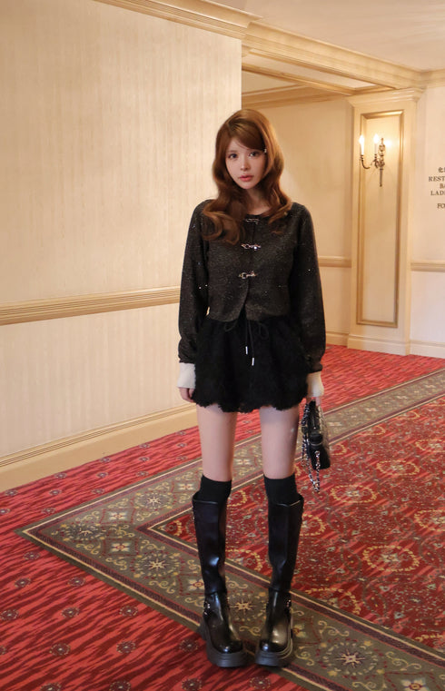 バックルラメニットカーディガン