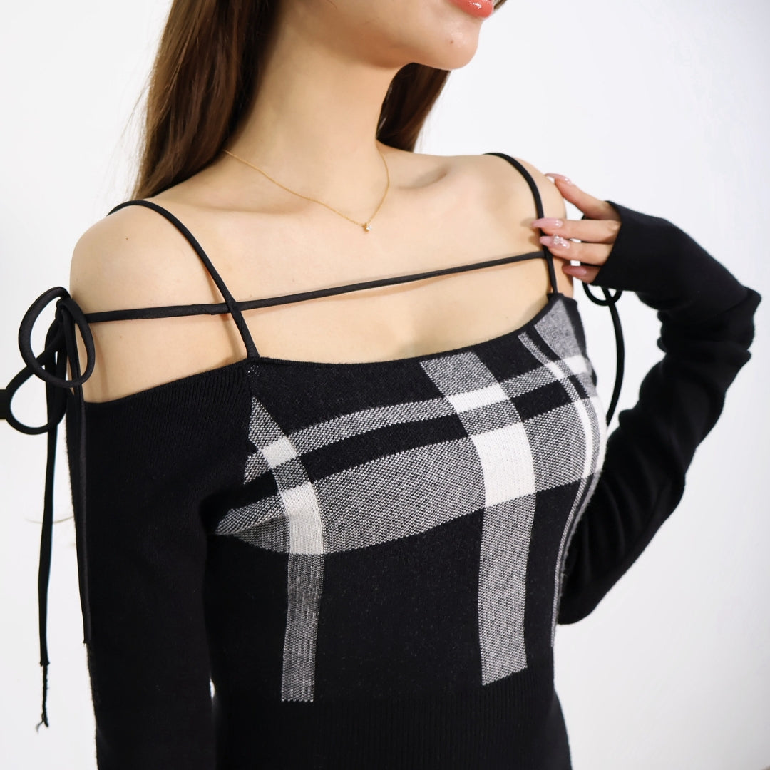 【10月下旬～11月上旬順次発送】String core plaid dress