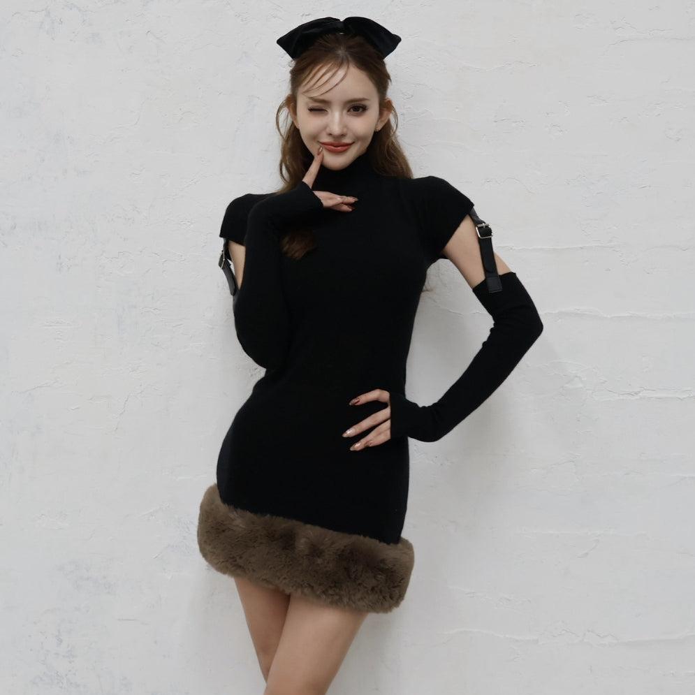 【11月上旬発送】Belted fur knit dress