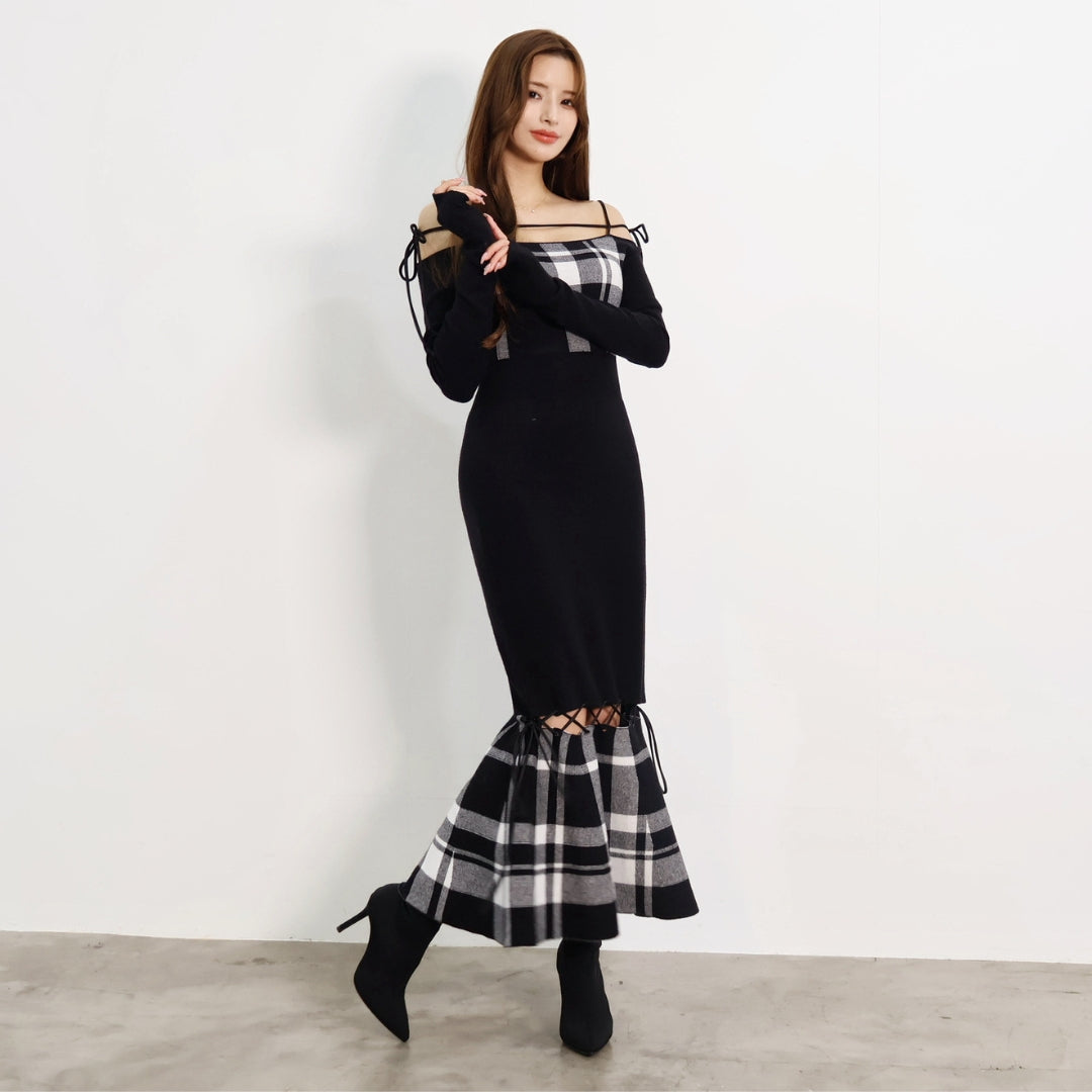 【10月下旬～11月上旬順次発送】String core plaid dress